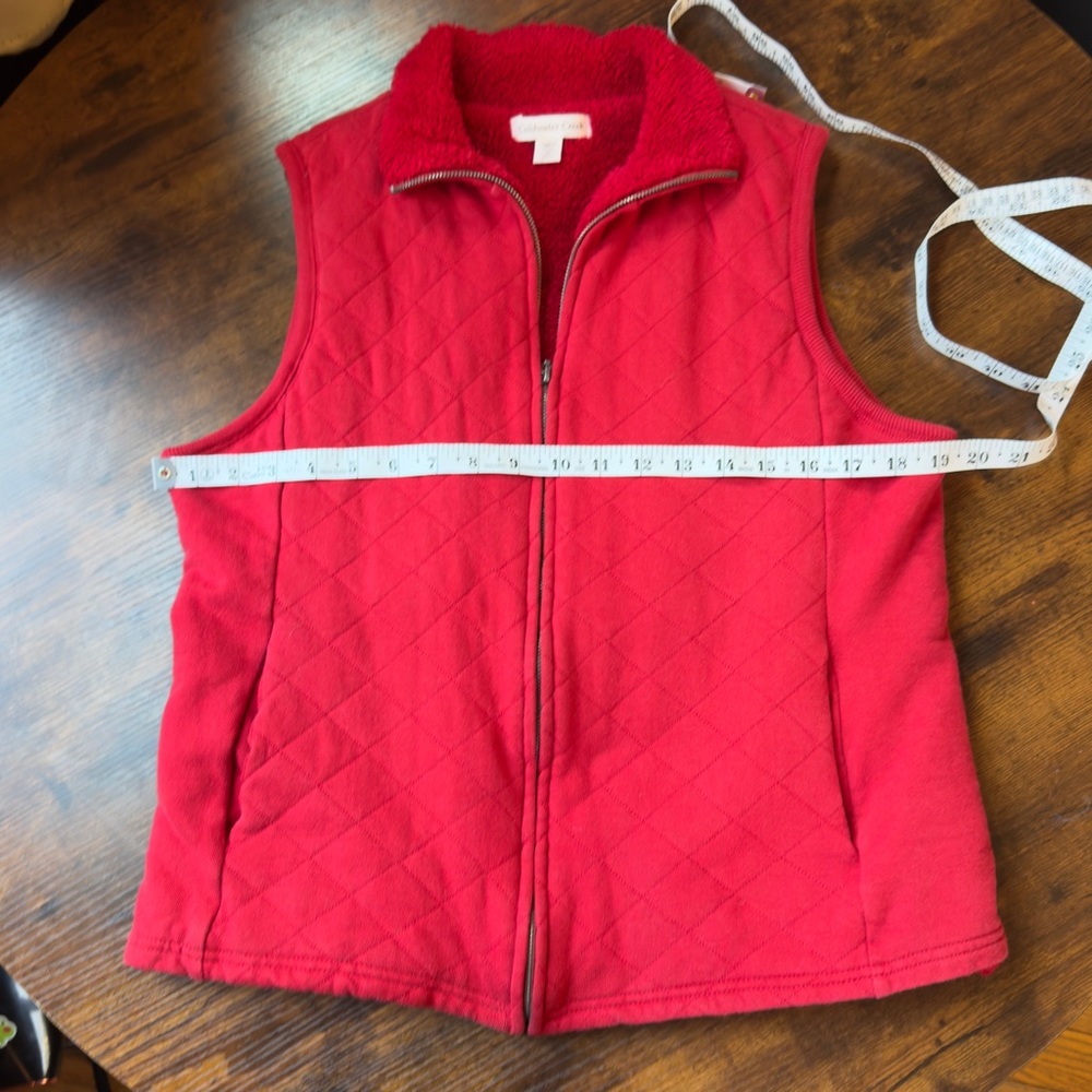 Coldwater Creek Bright Red Quilted Sherpa Cotton Zip-Up Vest Size Medium